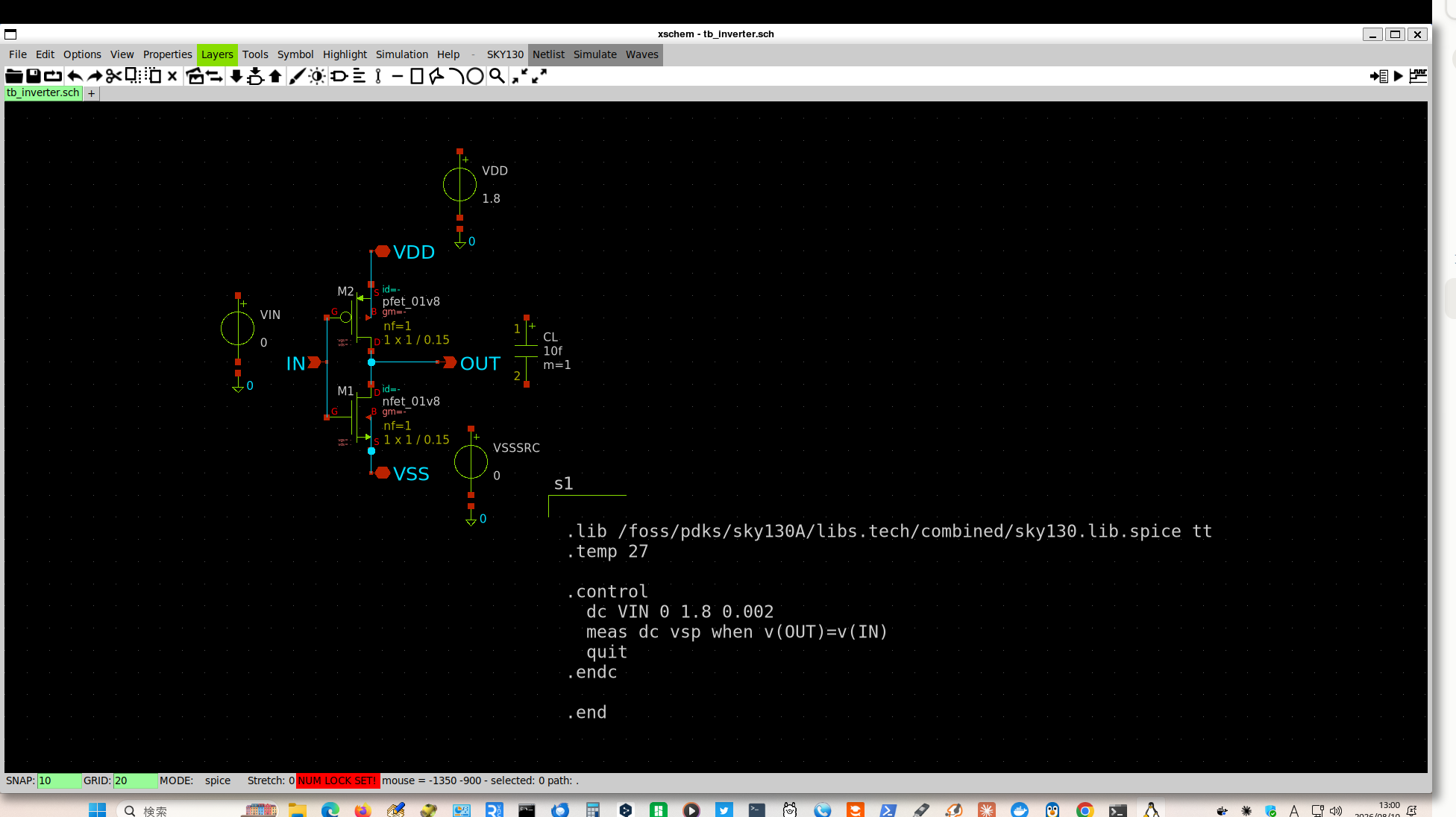 Edit Properties画面。Symbol: sky130_fd_pr/nfet_01v8.symと表示され、正しい部品であることが確認できる